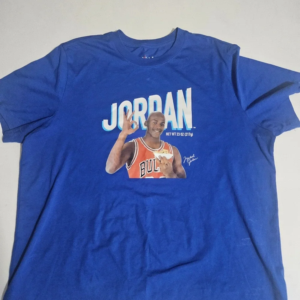 Jordan Mens Blue Michael Jordan Graphic T-Shirt XL Cereal Box Style Cotton Tee